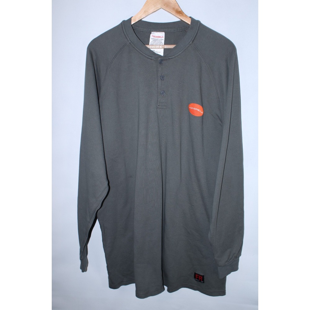 Ticomela Men's 2XL Dark Green Long Sleeve Henley Neck Flame Resistant Sweatshirt